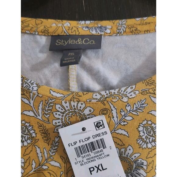 Style & Co Petite XL Sleeveless Yellow Floral Printed Flip-Flop Swing Dress Flow - Picture 3 of 12